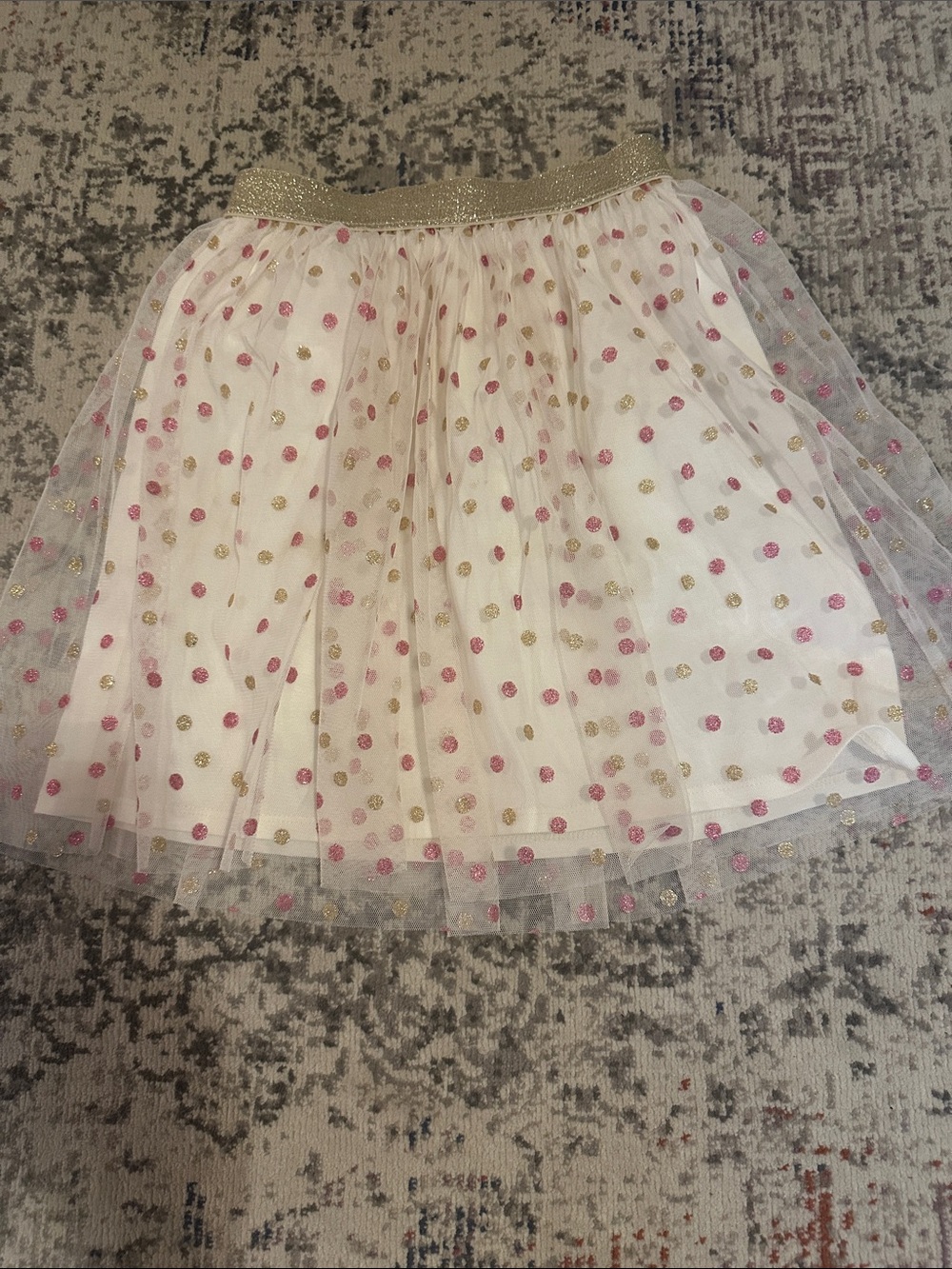 Crewcuts White Tulle Skirt with Pink and Gold Polka Dots